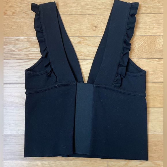 Zara Tops Zara Black Cropped Tank Top With Ruffle Details Size
